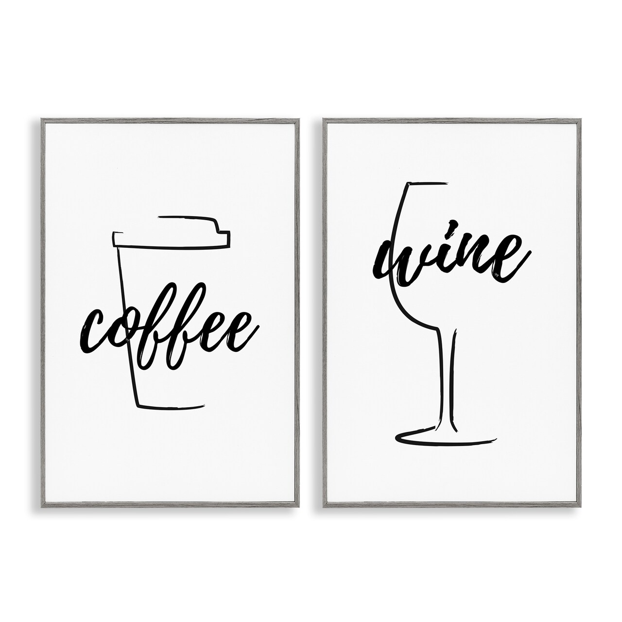 Stupell Industries Simple Coffee Wine Drawing 2 pc Framed Giclee Wall Art Set Design by Martina Pavlova